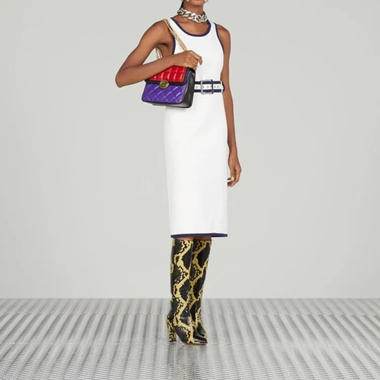 GUCCI Sleeveless Belted Dress White/Navy-4