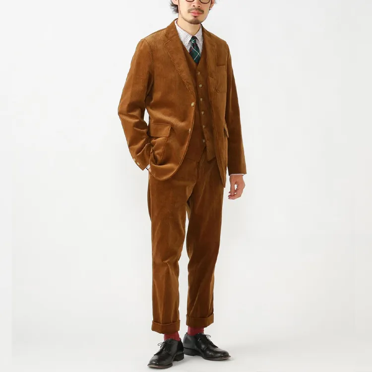 Beams Business Suits Men Gold Brown-7