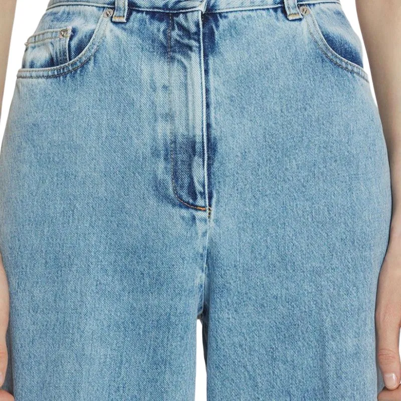 Lanvin Wide Leg Cuffed Denim Jeans-4