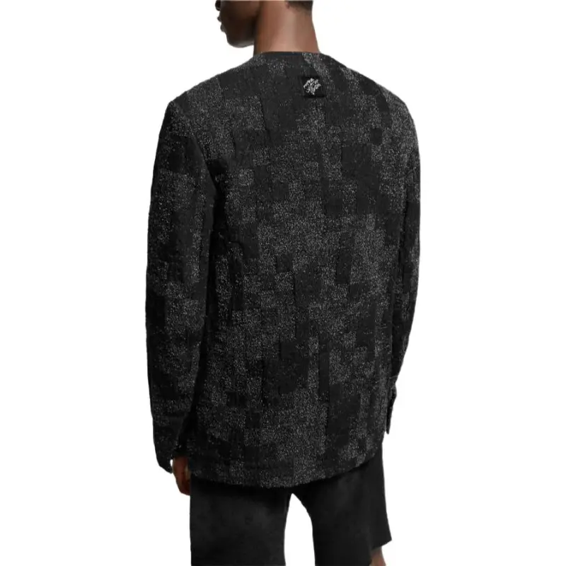 Lv Denim Bouclette Collarless Jacket-4