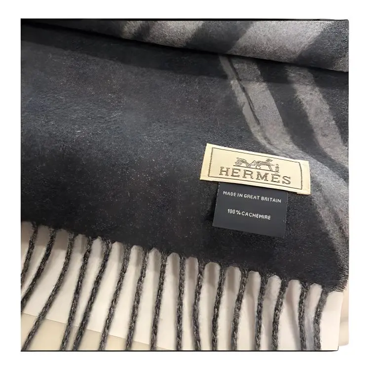 HERMES Cashmere Knit Scarves Men's Gray-2