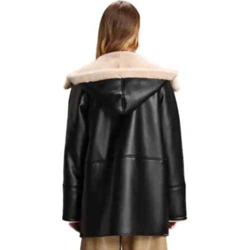 FENHONGMALI Jackets Coats Women's Oatmeal/Black
