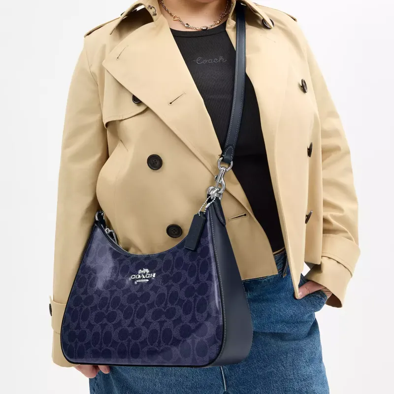 COACH Teri Canvas Hobo Bag, Handbag, Shoulder Bag Large Size Women's Dark Blue-6