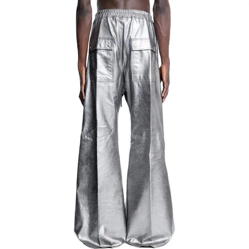 RICK OWENS/RO SS25 Leather Pants Men's Silver-1