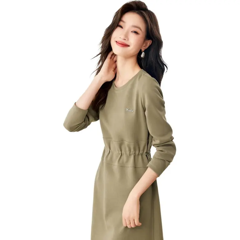 Mo Han Yi Mei Long Sleeved Dress Women's Khaki Green-3