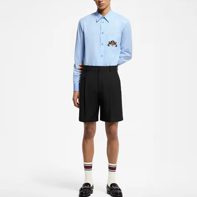 Lv Embroidered Long Sleeved Cotton Shirt-1