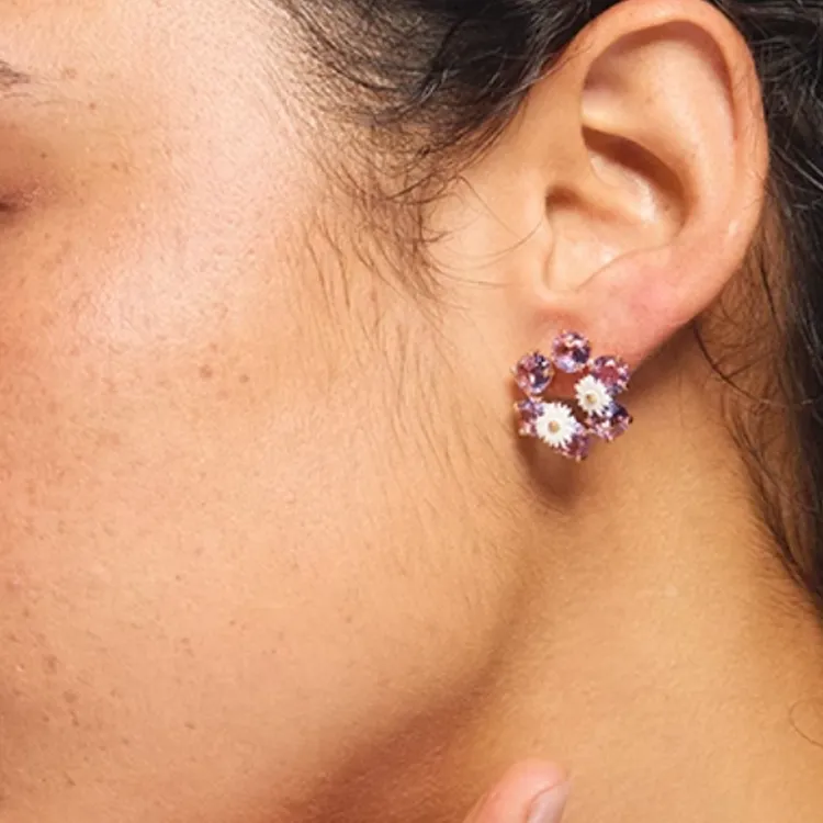 LES NEREIDES Gold Plated Brass, Enamel, Glass Earrings Women's Purple-2