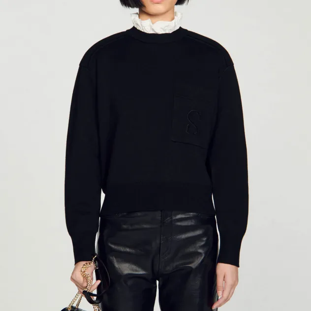 Sandro Ruffled collar Long sleeve Knitted Top-4