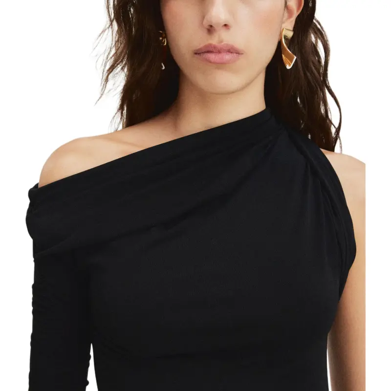 Jacquemus Asymmetric Neck Draped Midi Dress-4