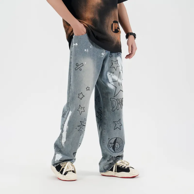 DNBH Hand drawn Doodle Series Jeans Unisex-6