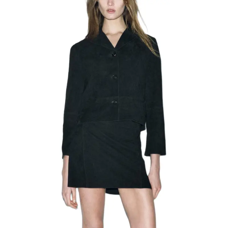 ZARA ZW Series Leather Short Skirts Women's Black-2