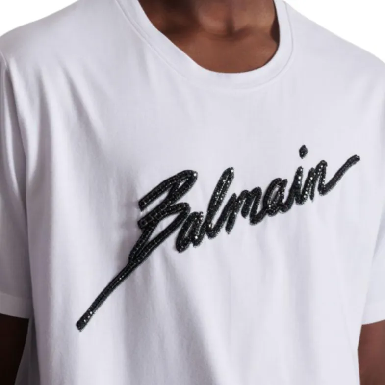 BALMAIN Logo Embellished Crewneck T Shirt-6
