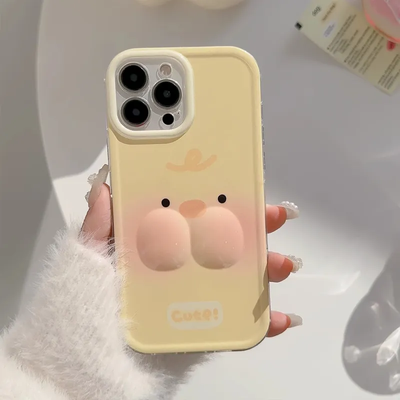Wei Xin TPU Material Butt Pig Blush Yellow Duck Phone Cases Compatible With IPhone 16/15 Pro Max/Apple 13/14 Pro/Max-5