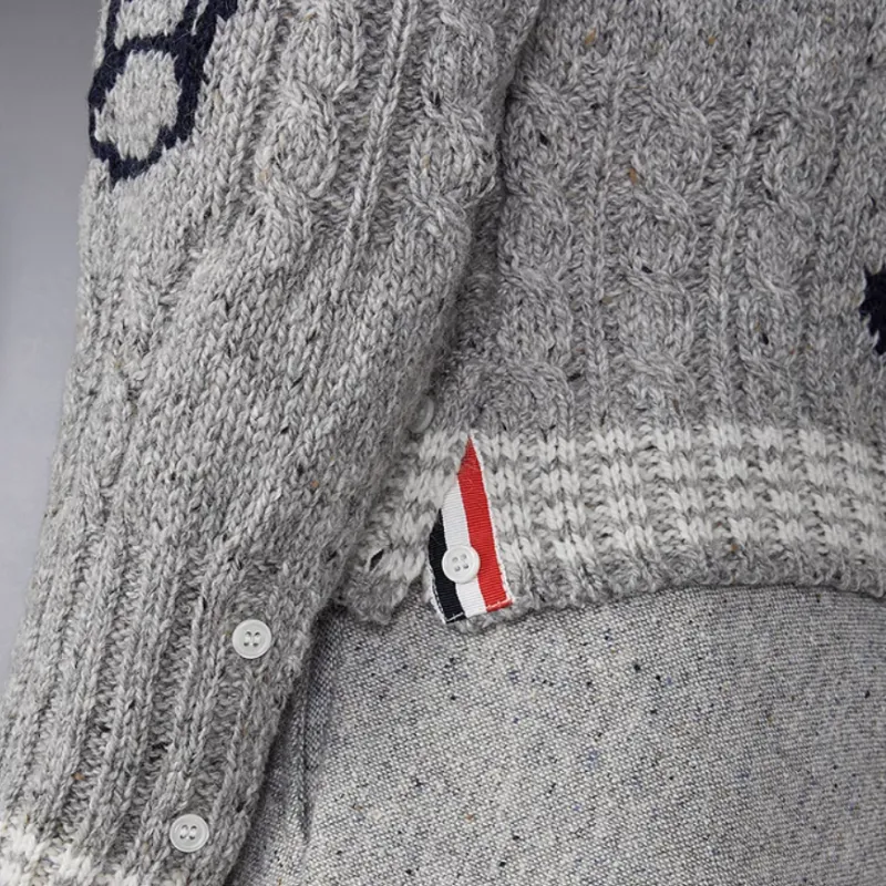 THOM BROWNE Donegal Cable Check Cropped Crew Neck Cardigan-3