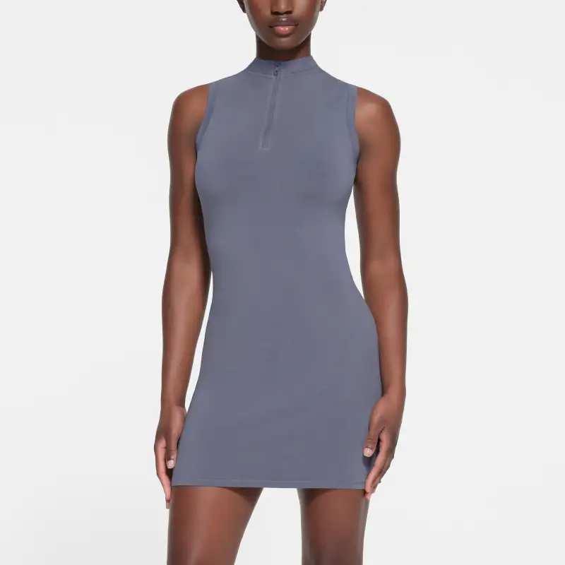 SKIMS NEW VINTAGE ZIP UP SLEEVELESS MINI DRESS Sleeveless Dress Women's STEEL BLUE/Steel Blue-2