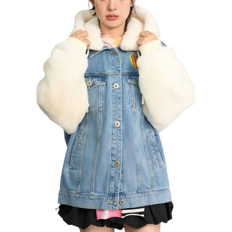 LALABOBO Velvet feel Coat Women's Medium Blue White-2