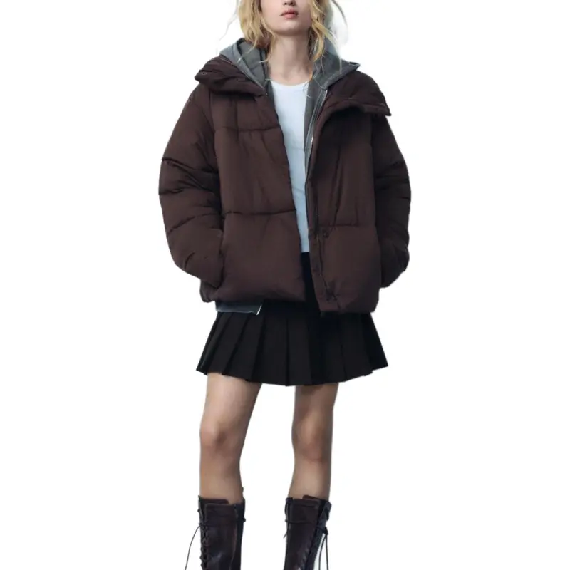 ZARA Puffer Jacket Women's Brown-2