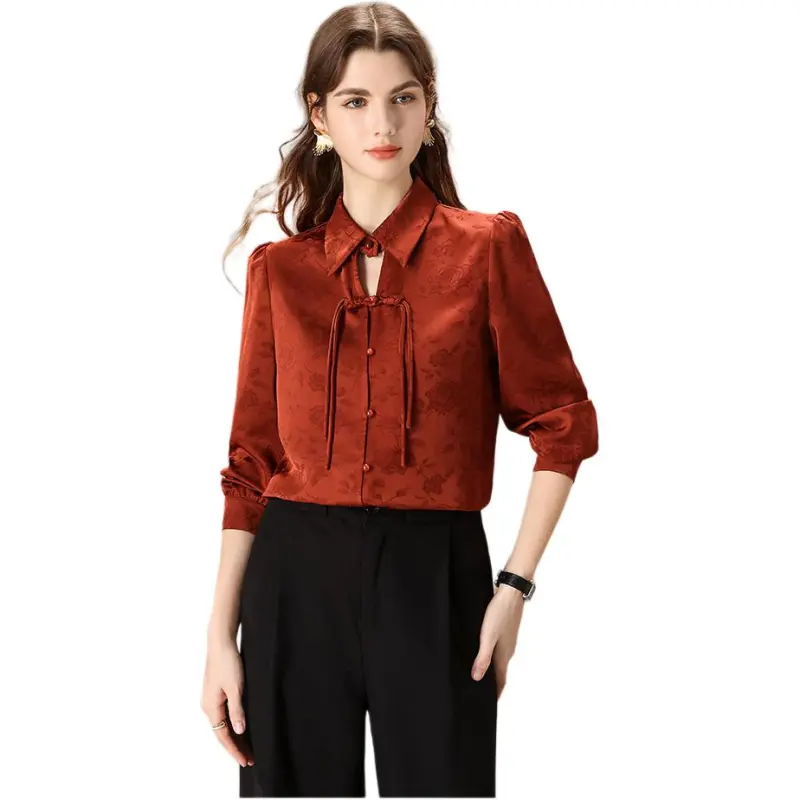 FENHONGMALI Shirt Women's Orange Red-3