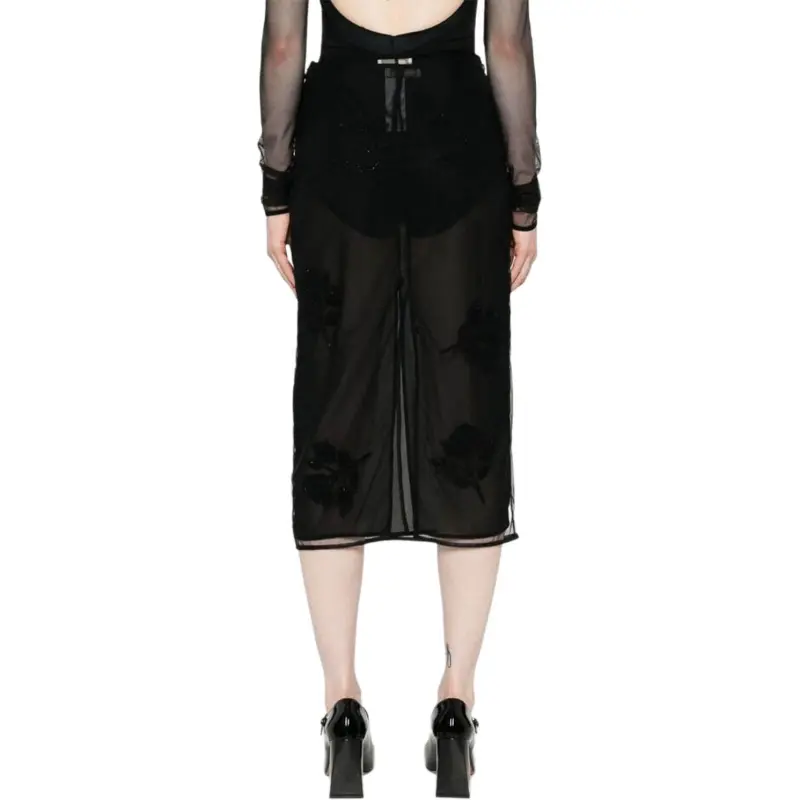 Blumarine Rear Slit Tulle Midi Skirt-3