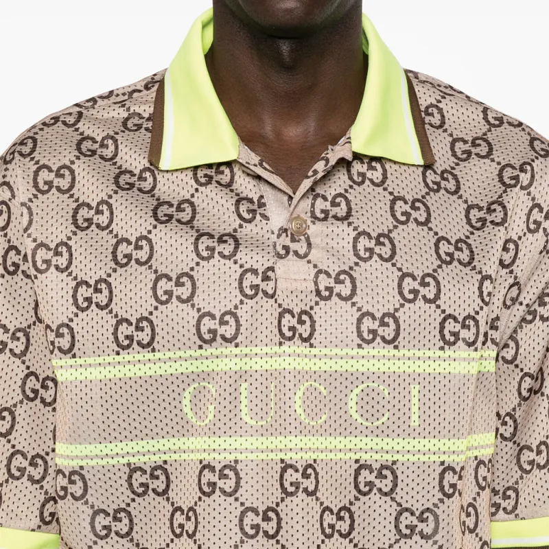 GUCCI Mesh Gg Printed Polo Shirt-4