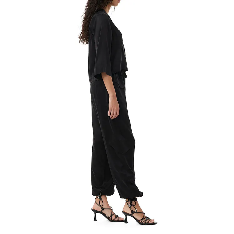 GANNI Drawstring Satin Cargo Pants-2
