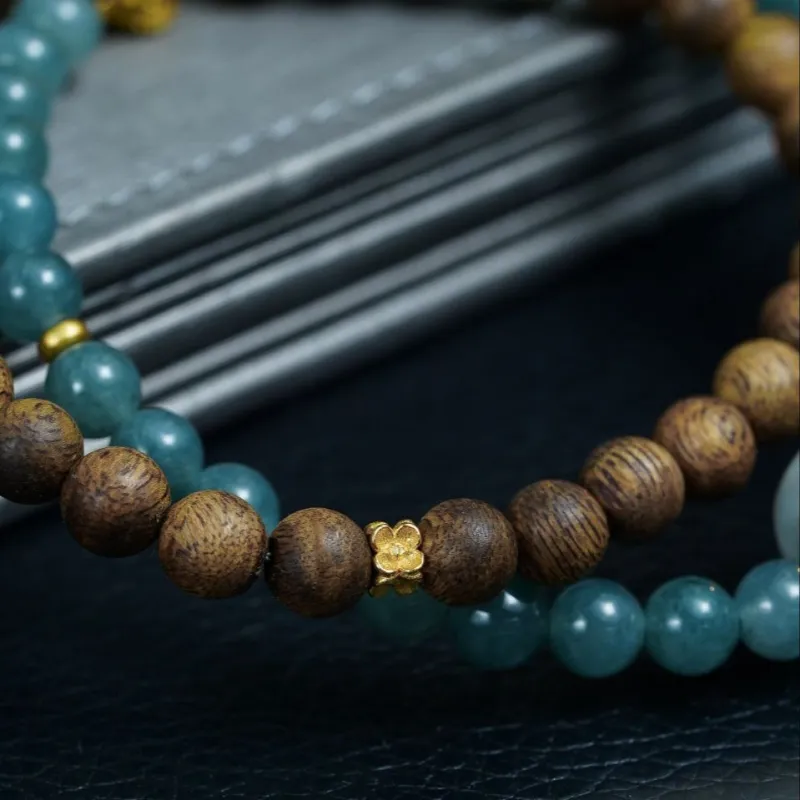 Many Blessings Natural, Unoptimized, Genuine Green Kyara Agarwood Double Wrap Beaded Bracelet/Agarwood Necklace Unisex-2