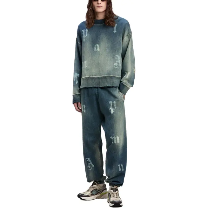 PALM ANGELS Letter Printed Elastic Waistband Jeans-1