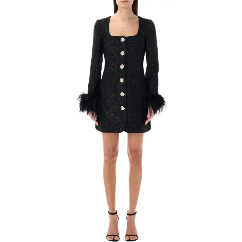 Self portrait Feather detailed Bouclé Minidress-1