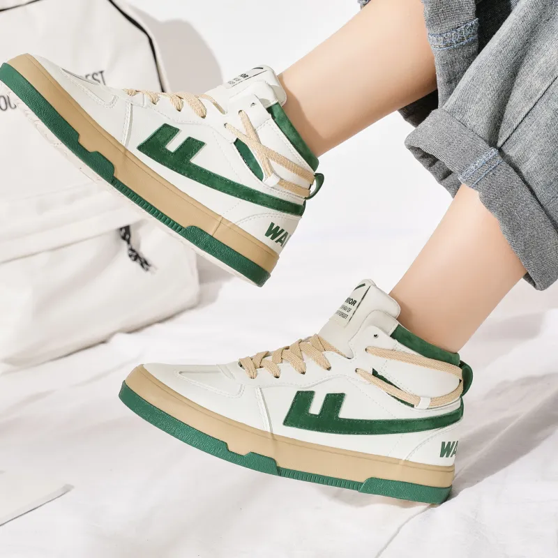 Warrior High-Top Skateboard Shoes Unisex Beige Dark Green-8