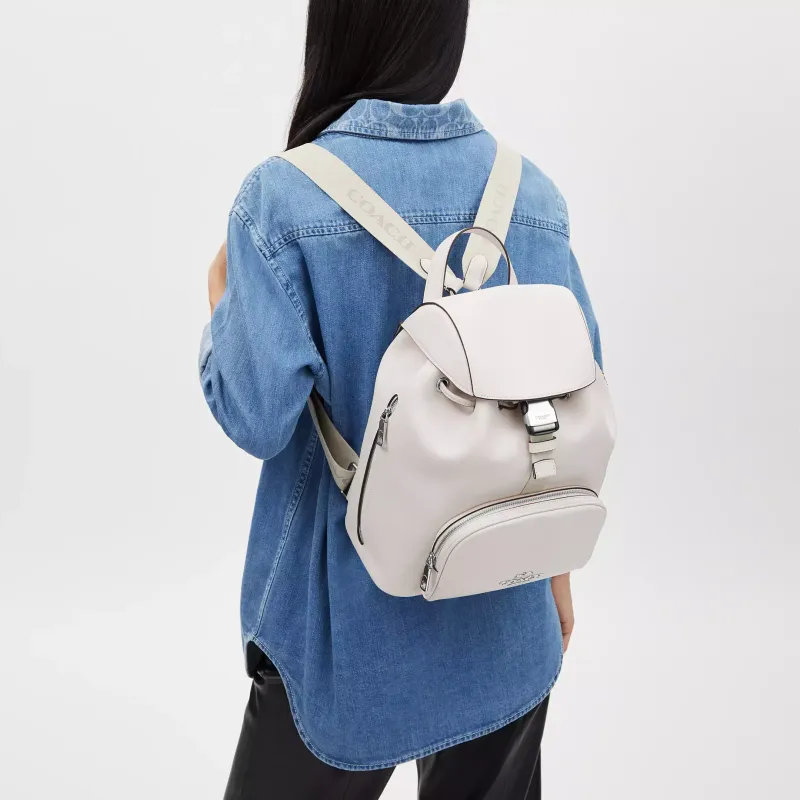 COACH Calfskin Backpack Large Size Women's Silver & White-3