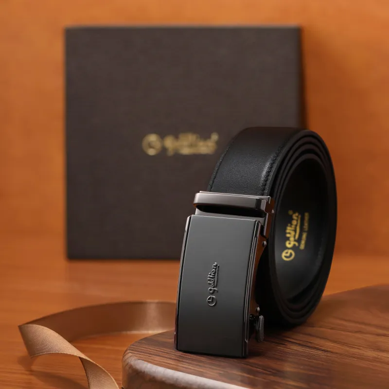 GOLDLION Top Grain Cow Leather Belts Men's Black 3.5cm-1