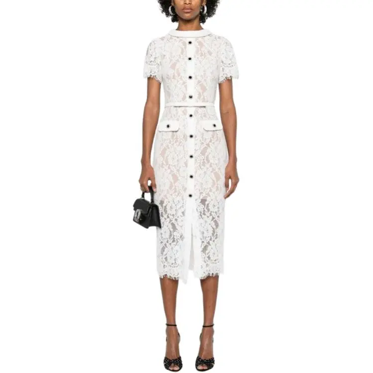 Self portrait Lace Buttoned Midi Dress-3