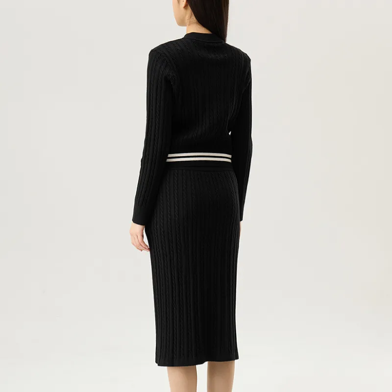 Le Coq Sportif Knit Long Skirts Women's Black-4