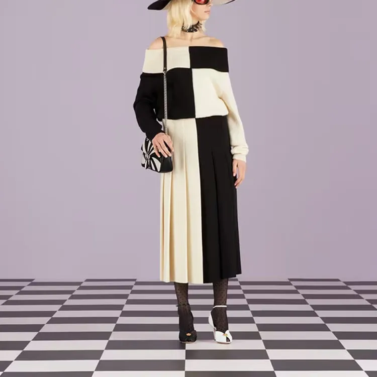 GUCCI Two tone Pleated Knitted Skirt-1
