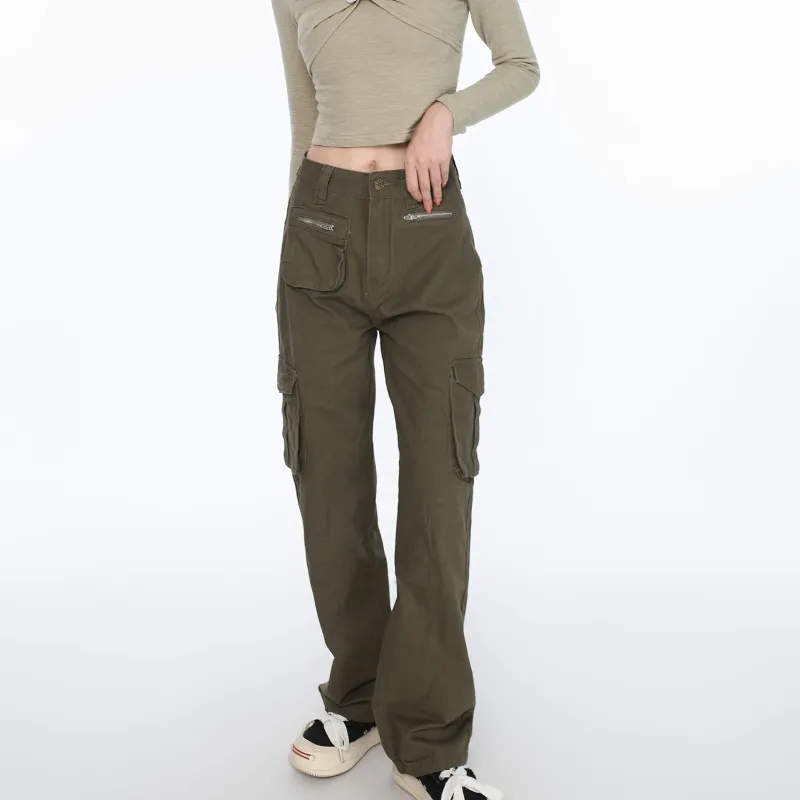 YuChaJia Cargo Pants Women's Army Green-5