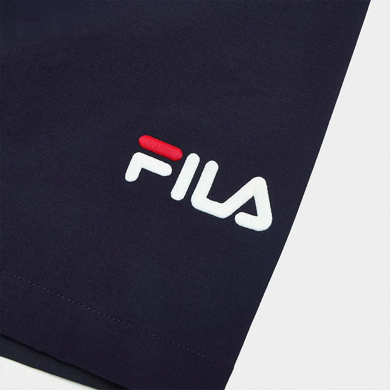 FILA Casual Sportswear Men Set Jet Black Short-Sleeved Shirt+Secret Mirror Blue Shorts-2