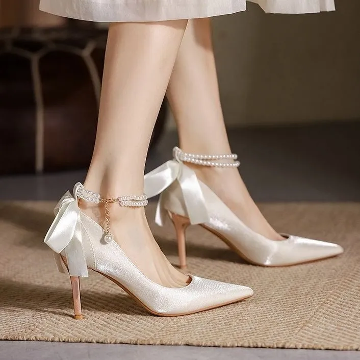 Crelinkxlat French Elegant Elegance Slim Heel High Heels Women's-3