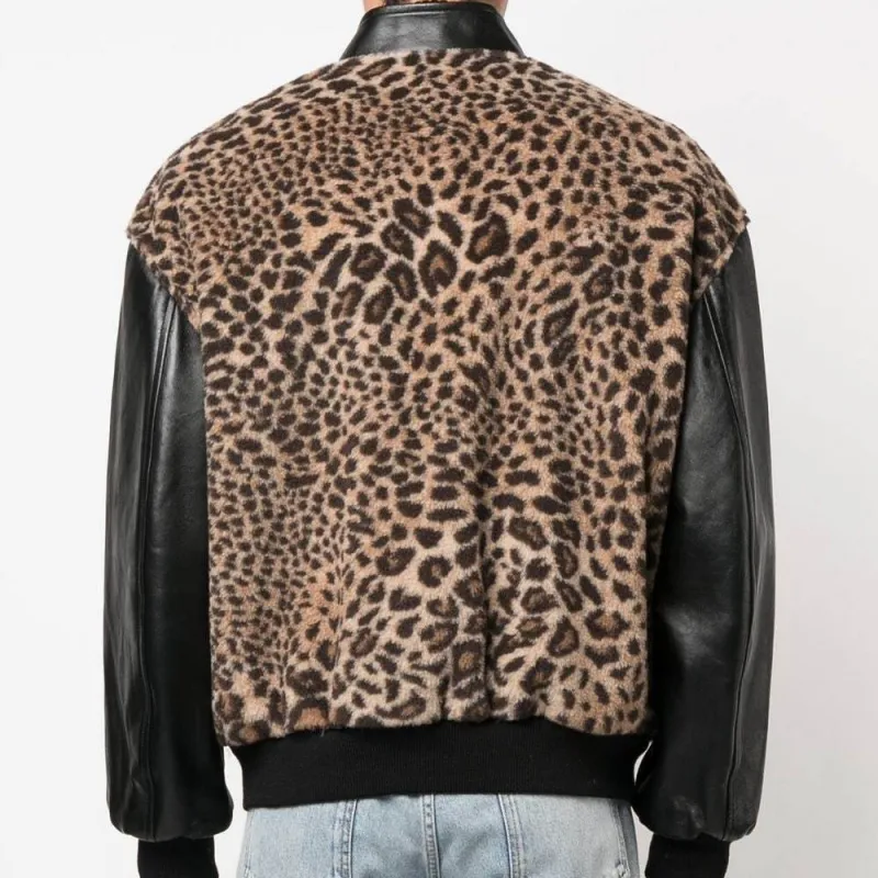 CELINE Crystal Embellished Leopard Print Bomber Jacket-3