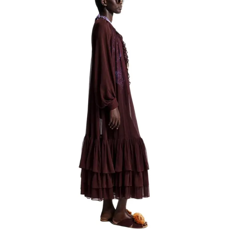 H&M THE WHITE LOTUS Collaboration Long Sleeved Dresses Women's Burgundy-2