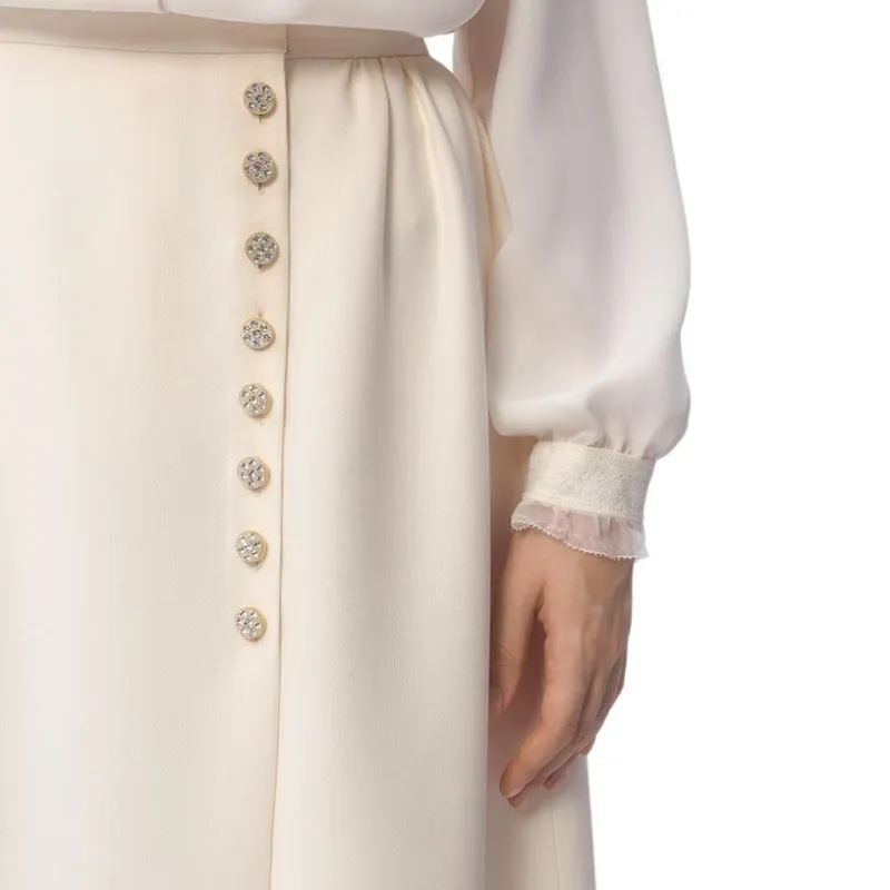 Valentino Crepe Couture Ruffled Hem Midi Skirt-7