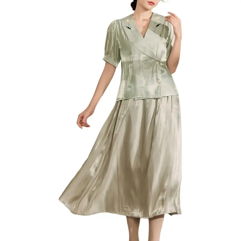 QIAOYUHUAZUN Shirt Women's Green-2