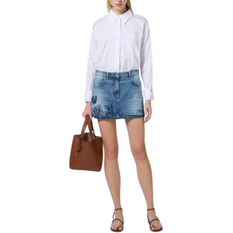 Elisabetta Franchi Logo Embroidered Curved Hem Shirt-1