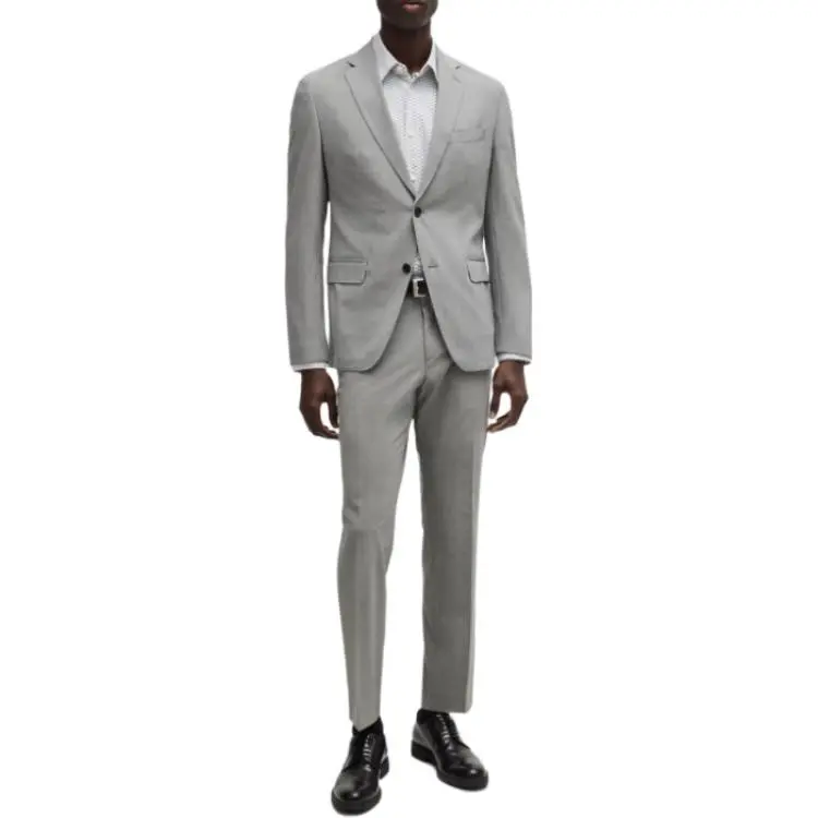 HUGO BOSS Slim-Fit Suit In Micro-Patterned Performance-Stretch Cloth Business Suits Men's Gray-3