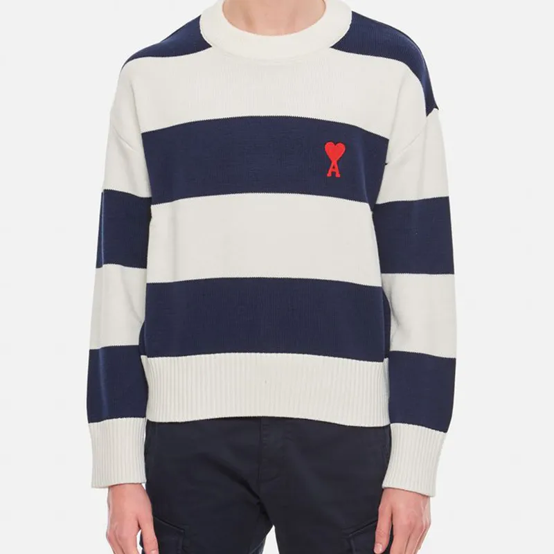 Ami Paris Ami De Coeur Sweater With Rugby Stripes-4