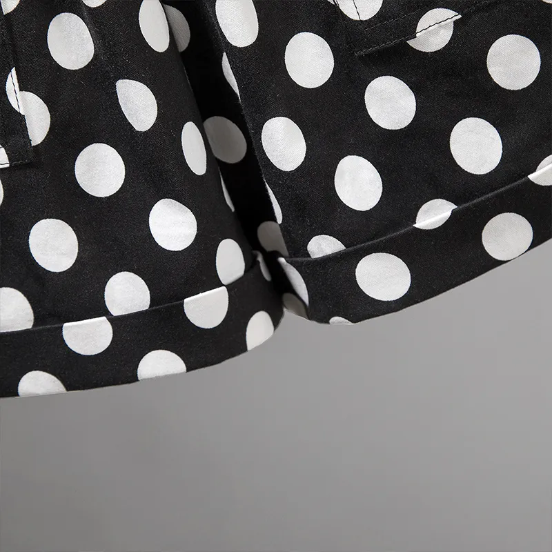 Cypress House Casual Shorts Women's Black Background With White Polka Dots-2