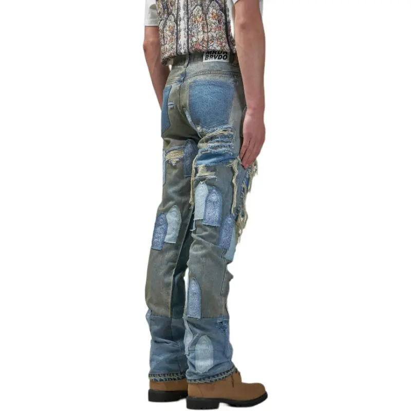 Who Decides War Patched Arch Repaired Blowout Denim Pants-2