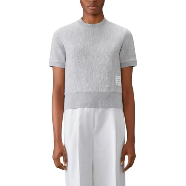 THOM BROWNE Bouclé Logo patch T shirt-3