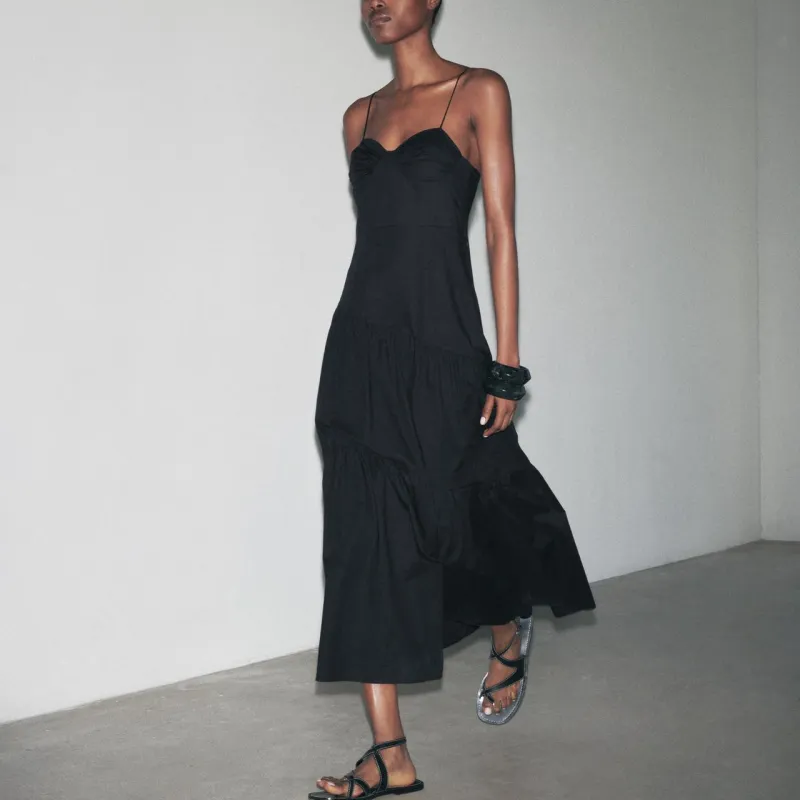 ZARA ZW Series Slip Dress Women's Black-3