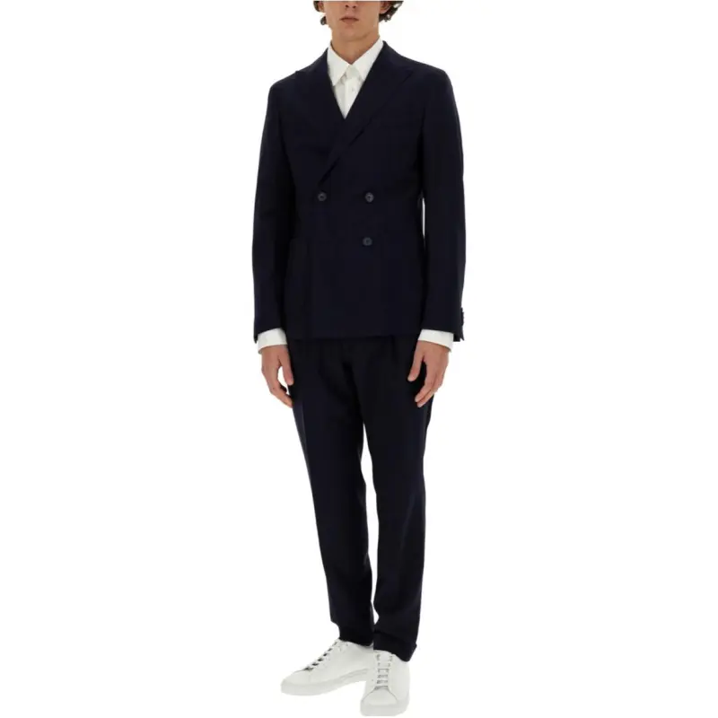 HUGO BOSS Double Breasted Slim Fit Suit In Virgin Wool Business Suit Men's Blue-2