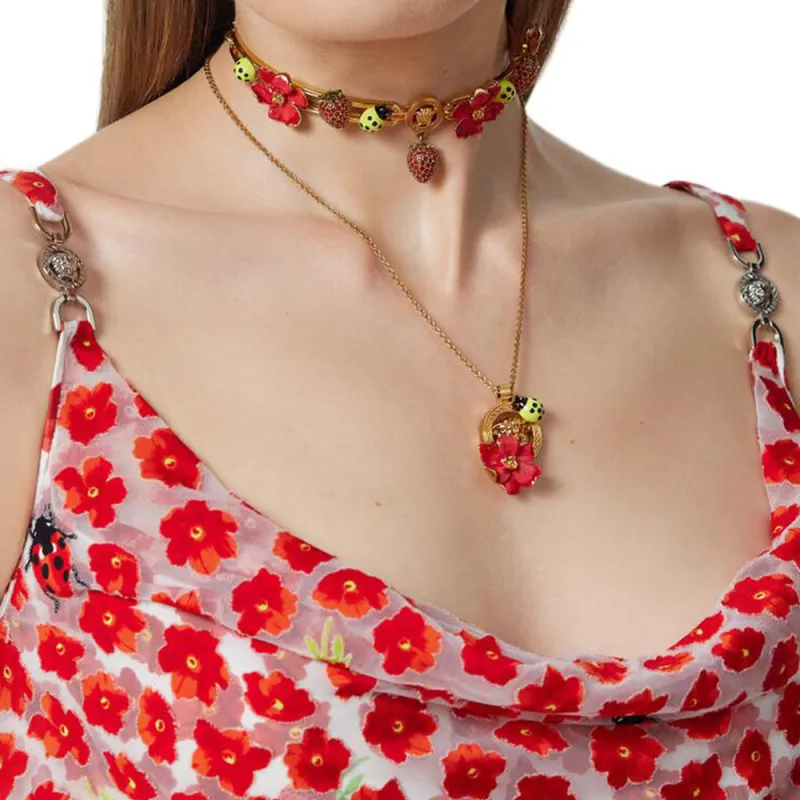 VERSACE Strawberry Garden Devore Printed Sleeveless Mini Dress-4
